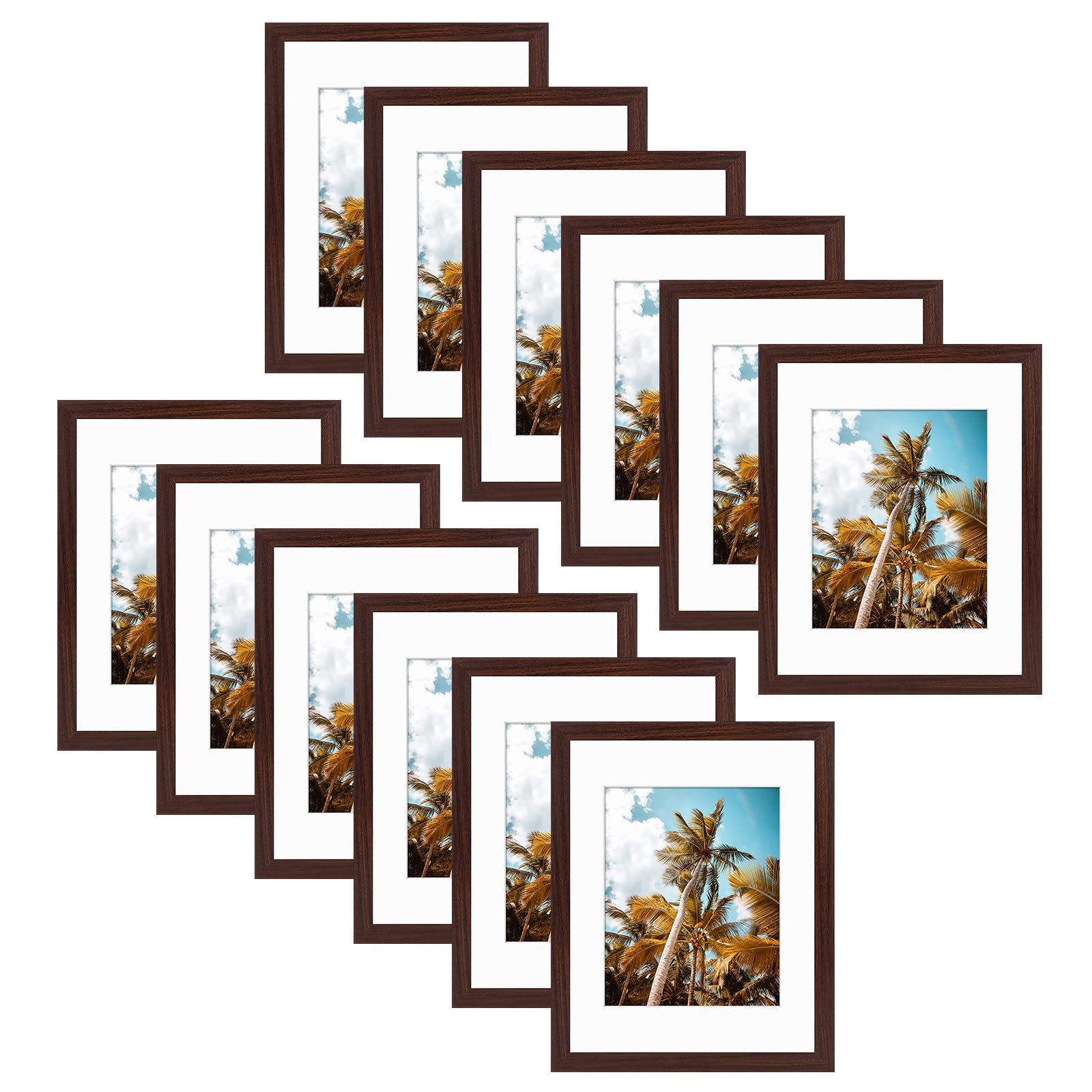 Frametory 12 Pack 11x14 Brown Picture Frame with Real Glass Mat for 8x10