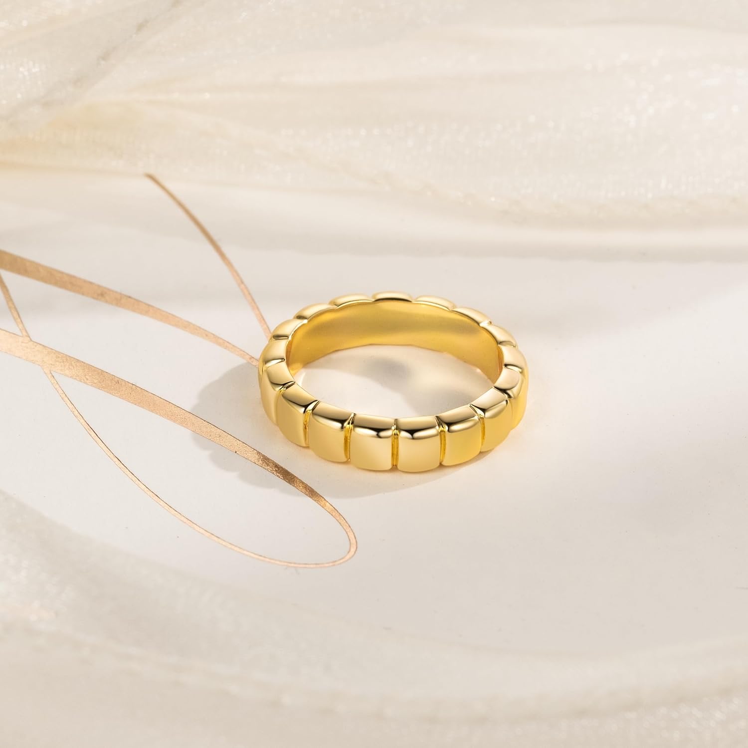 14K Gold Rings for Women Non Tarnish Chunky Square Interspaced Womens Gold Rings 5-9 - Image 5