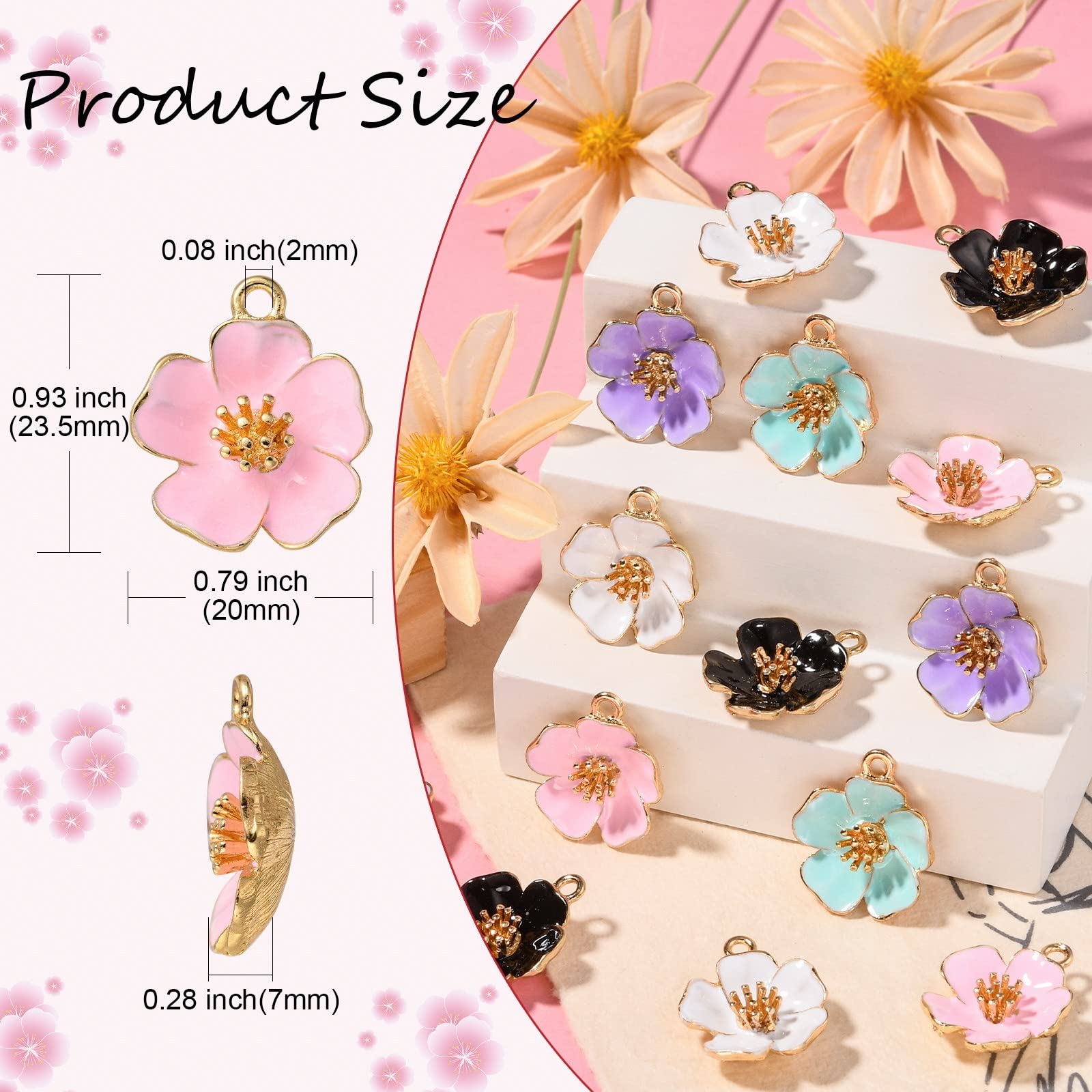 40 Dijes Florales De Primavera/Verano - Aleación De Aluminio Chapados En Oro, 18x15 Mm - Para Hacer Joyería DIY (Pulseras, Pendientes)