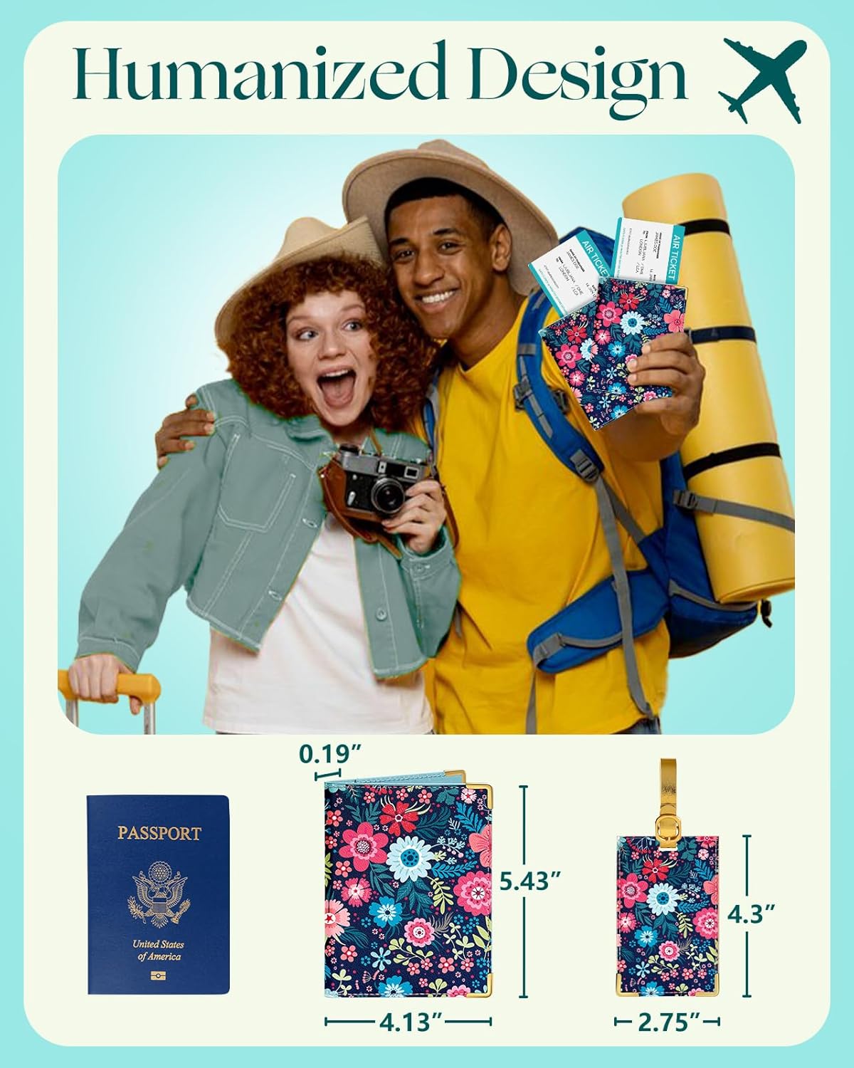 Slohif Passport Holder Lugguage Tag Set Suitcase Cover Wallet Case for Travel Women - Leather Passport Book Personalized Organizer Card Protector Sleeve Essentials Slim Carrier Plant - Image 2