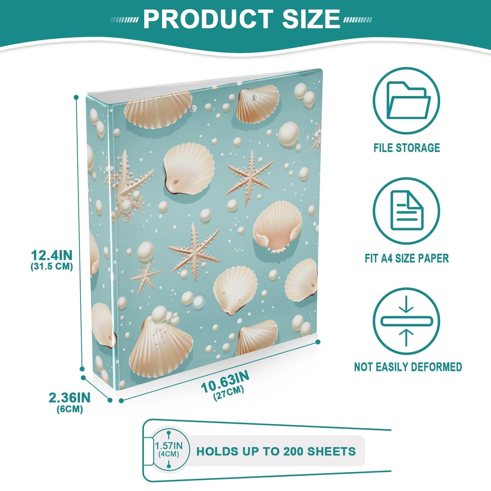 Shining Shell - Raccoglitore a 3 anelli, 3,8 cm, contiene 200 fogli con 3 tasche interne in PVC trasparente, per scuola e ufficio