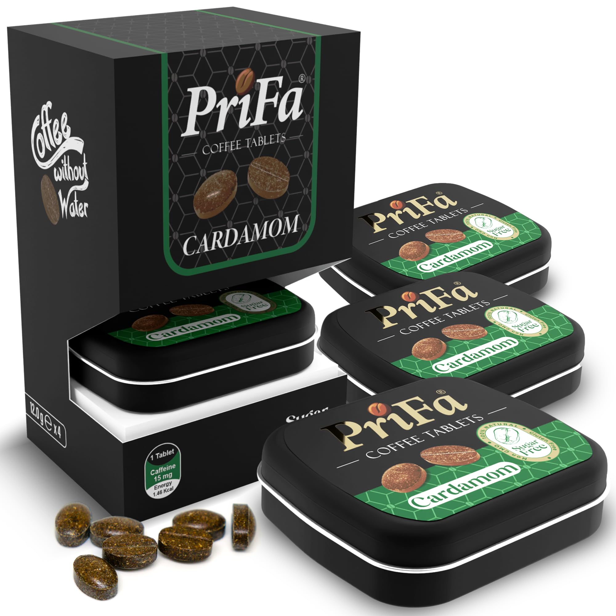PriFa Coffee Tablets, Cardamom Pocket Coffee - Unsweetened Real Coffee Absorbable Lozenge Coffee Candy - Natural Sugar Free Instant Energy Pouches, Caffeine Mints for Keto (Cardamom, 4 Packs)