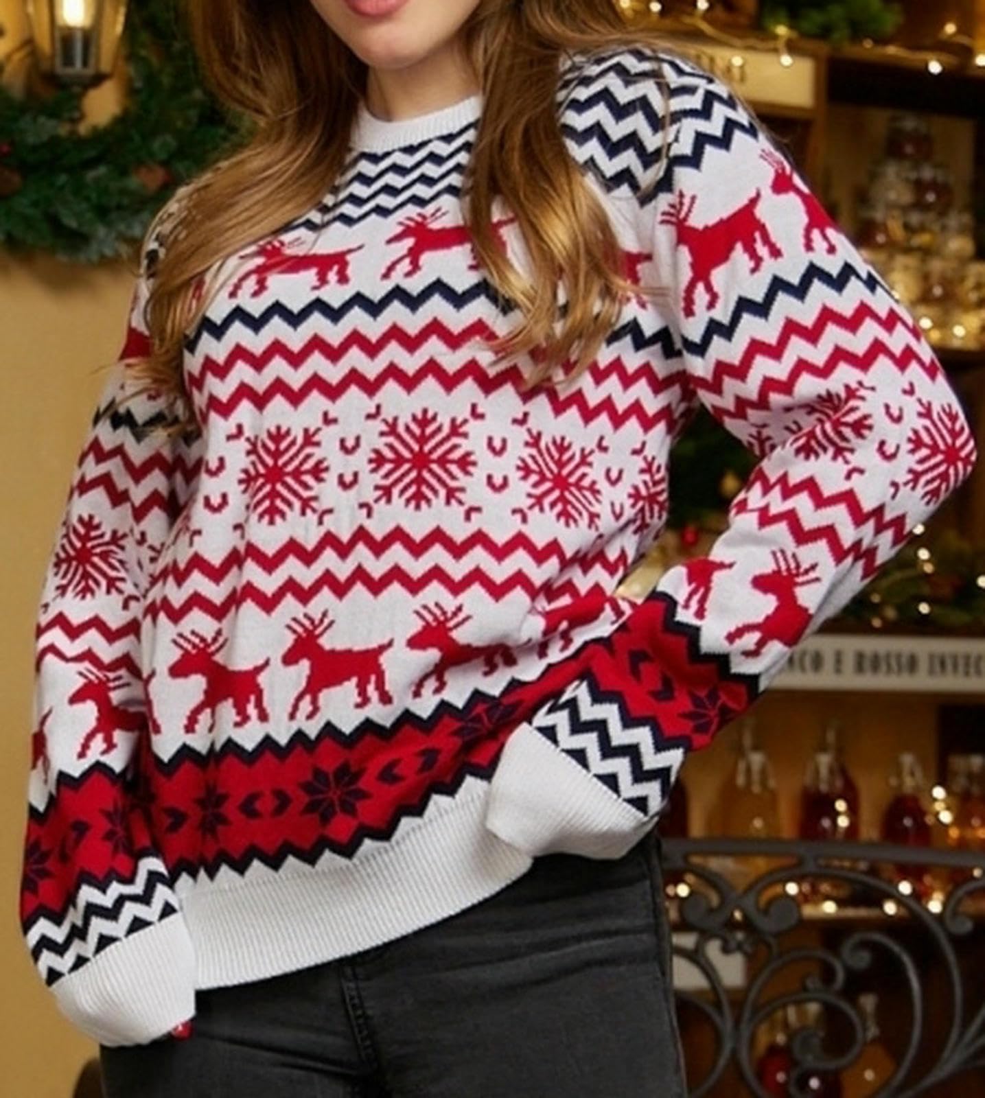 Damen Pullover Gestrickte Winter-weihnachtswollpullover Für Männer, Frauen Und Kinder-weißer Weihnachtspullover (damenstil)-2t
