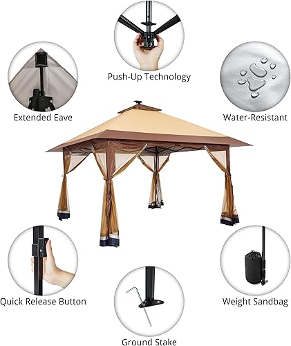 Miniatura 6 de Suntime - Toldo desplegable instantáneo de 12 x 12 pulgadas con luces LED solares, mosquitera de malla con cremallera, bolsa de transporte con