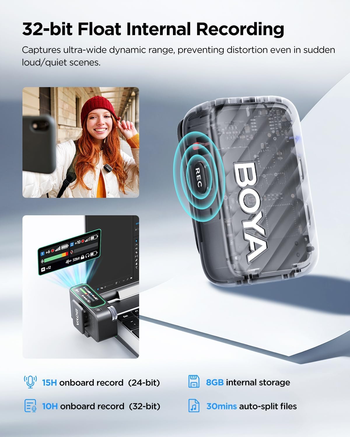 BOYA BOYAMIC 2 Lavalier - Microfono senza fili per iPhone/Android/PC, USB-C Mini microfono con cancellazione del rumore AI, 300 m, 48 KHz/32 bit, microfono a scatto per registrazione video, vlog