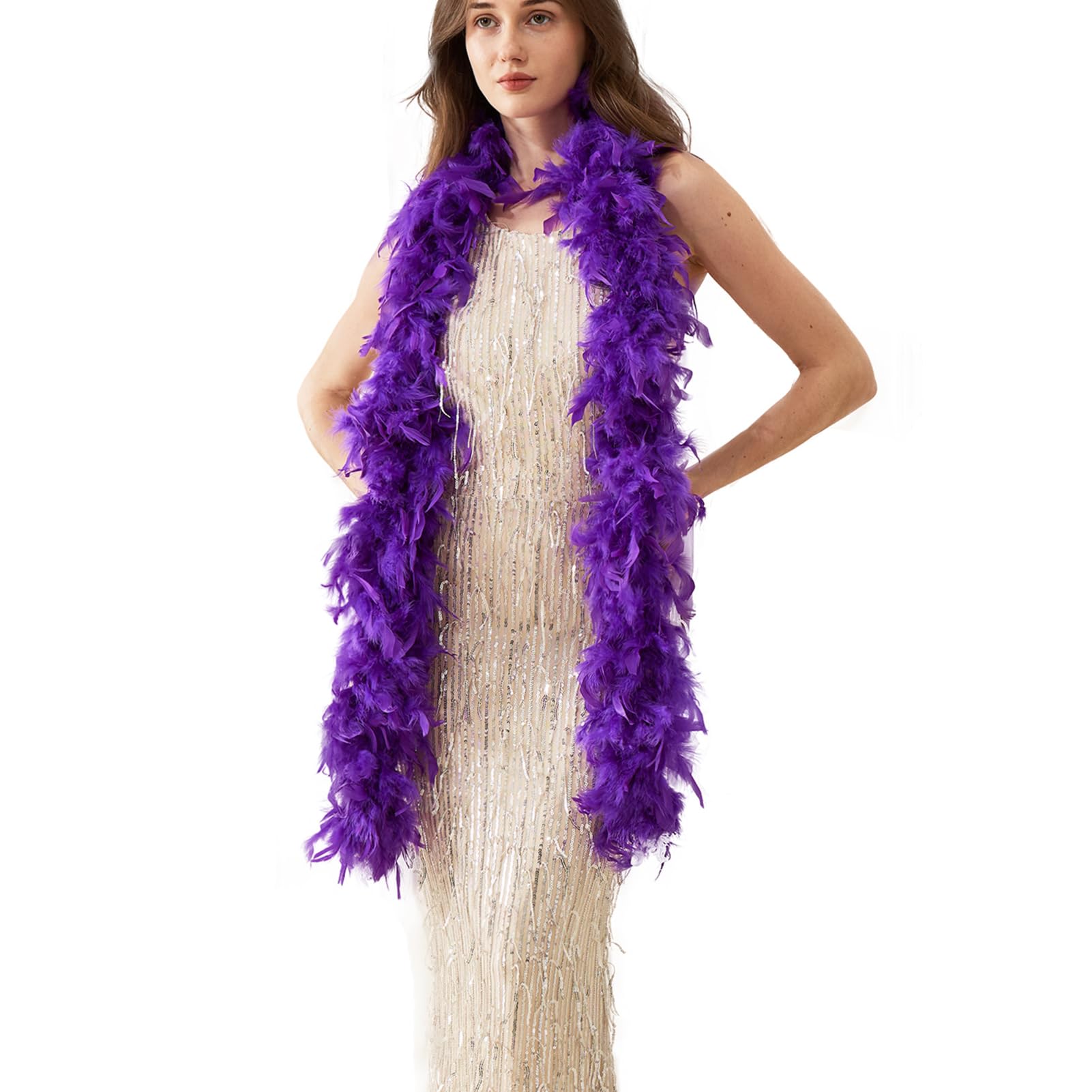 2 Yards 80g Turkey Chandelle Feather Boa for DIY Craft,Party Dancing Dress Up, Halloween Decoration