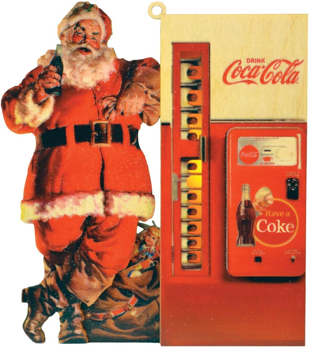 Coca-Cola Santa Coke Machine Wooden Ornament for Christmas Tree