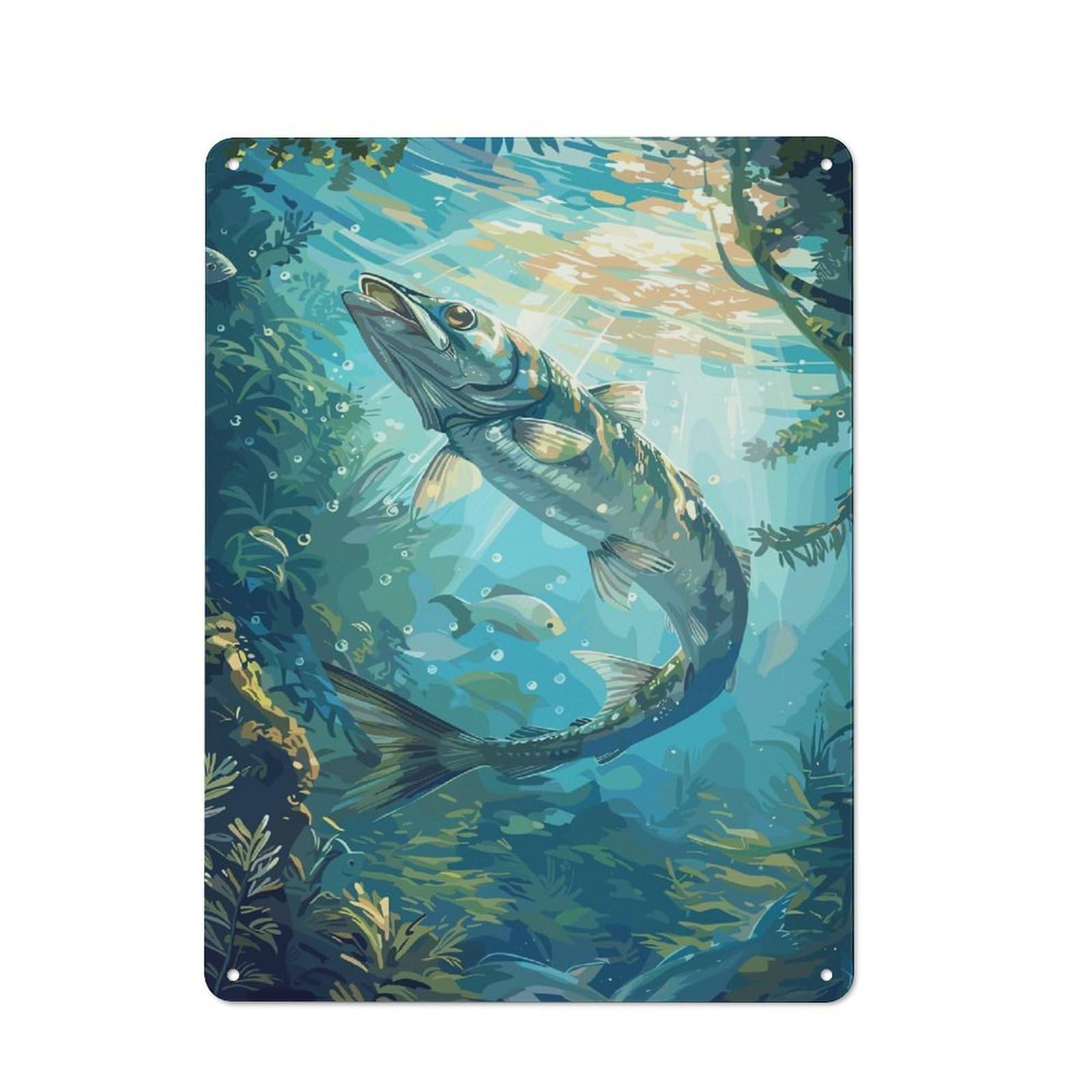 Junmoney Style-14 For Lounge Or Reading Corner, Barracuda Underwater Retro Tin Sign 40X30cm, Gift For Reading Corner Decorators During The Christmas Season