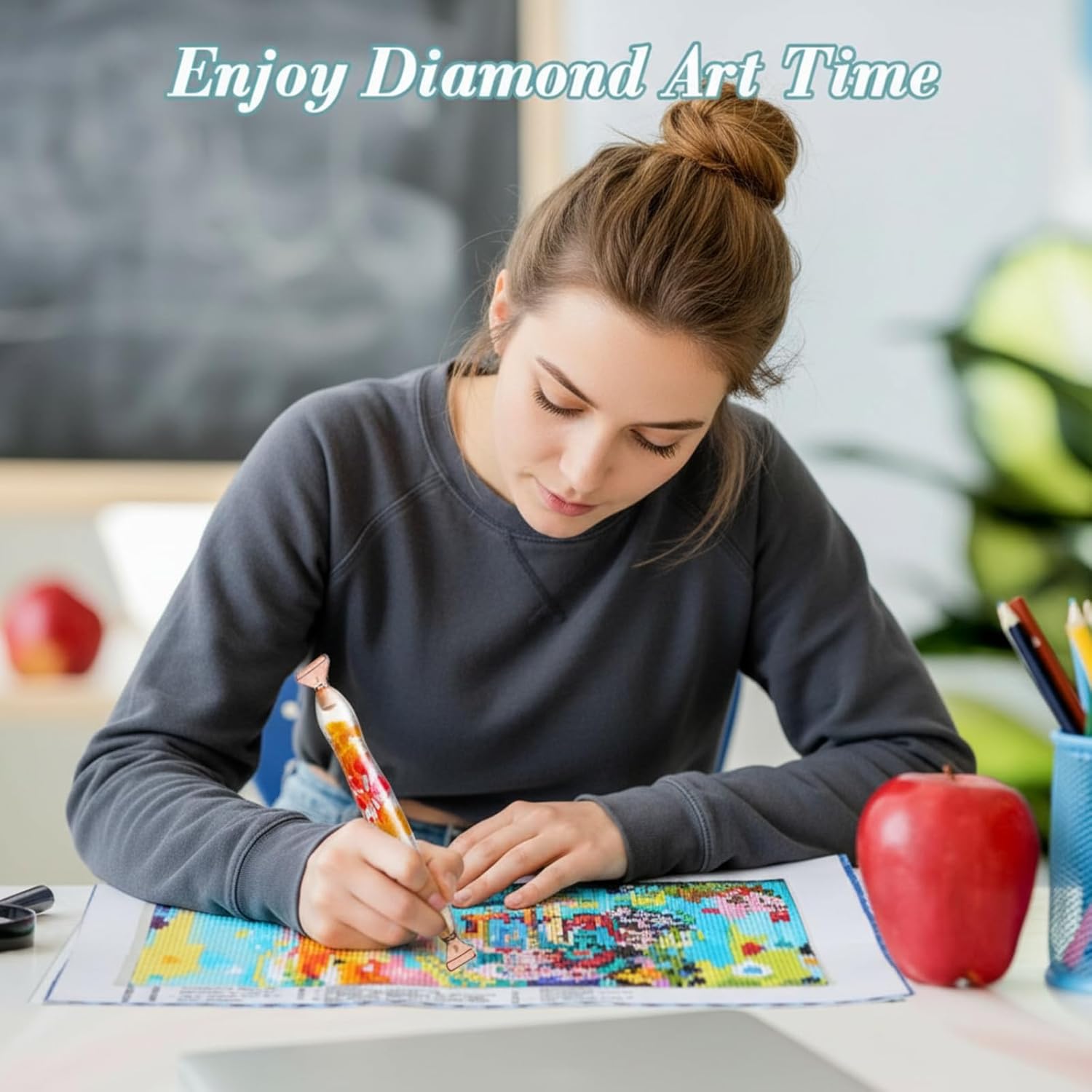 Geyoga 23 Pcs Flower Diamond Painting Art Drill Tool Pen Kits Resin for Adults with Rose Gold Pen Tips Preppy DIY Diamond Arts Pens Accessories Nail Art Embroidery Decoration