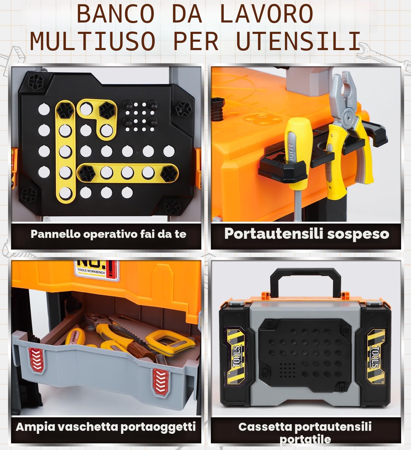 Lehoo Castle Banco da Lavoro per Bambini, Set di Attrezzi con Trapano e Veicolo, Cassetta Degli Attrezzi e Banco Degli attrezzi 2in1,Giocattolo per l'apprendimento STEM per Bambini 2 3 Anni