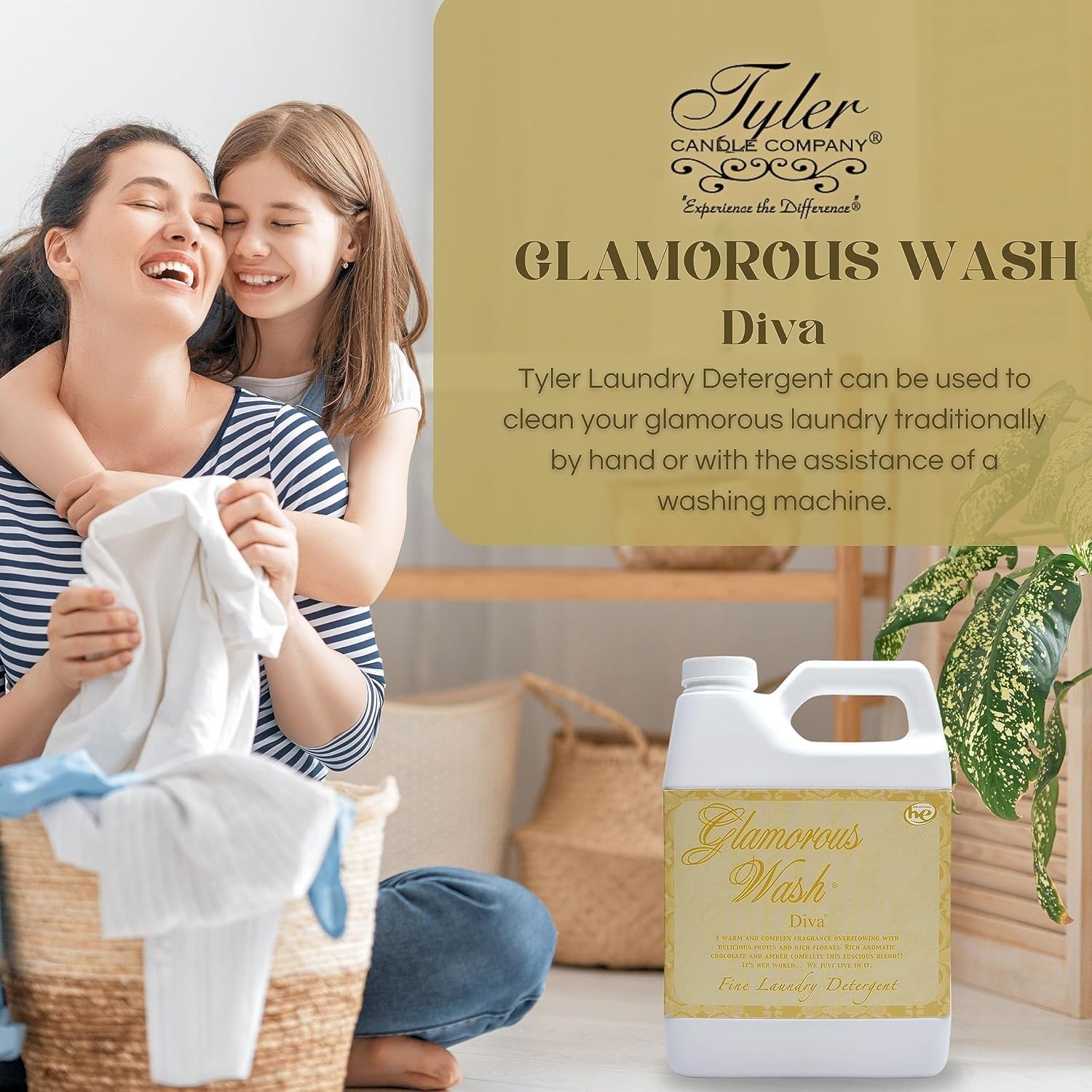 Tyler Candle Company Glamous Laundry Detergent, Diva, Liquid, 32 FL Oz HE Safe/with Dryer Sachet Single Pouch fl