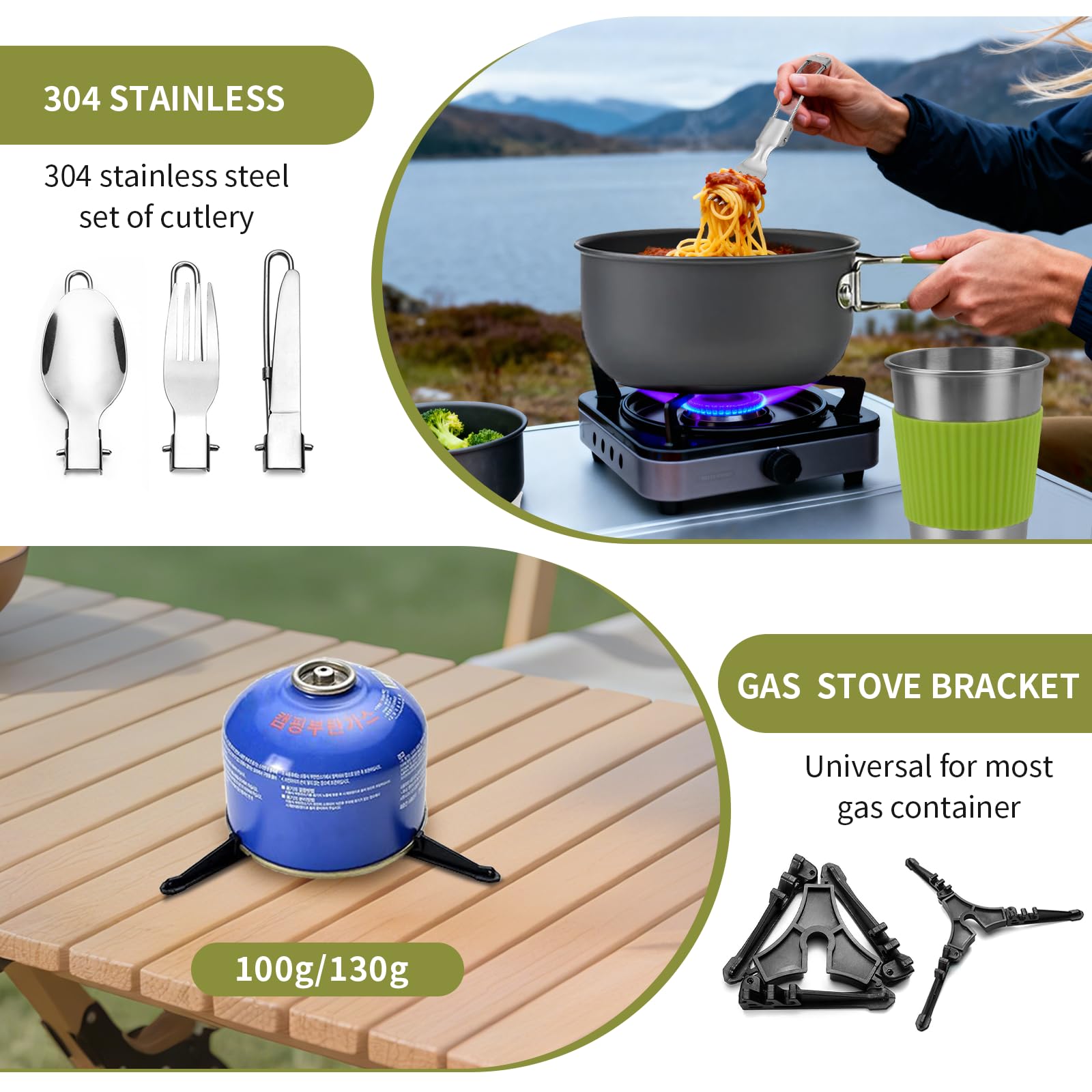 Amazon.com : aiGear 8pcs Camping Cookware Mess Kit, Camping Pot and Pan Set  with Mini Backpacking Stove, Stainless Steel Cup, Spork and Tank Bracket,  Cooking Gear for Hiking Camping Outdoor Picnic :