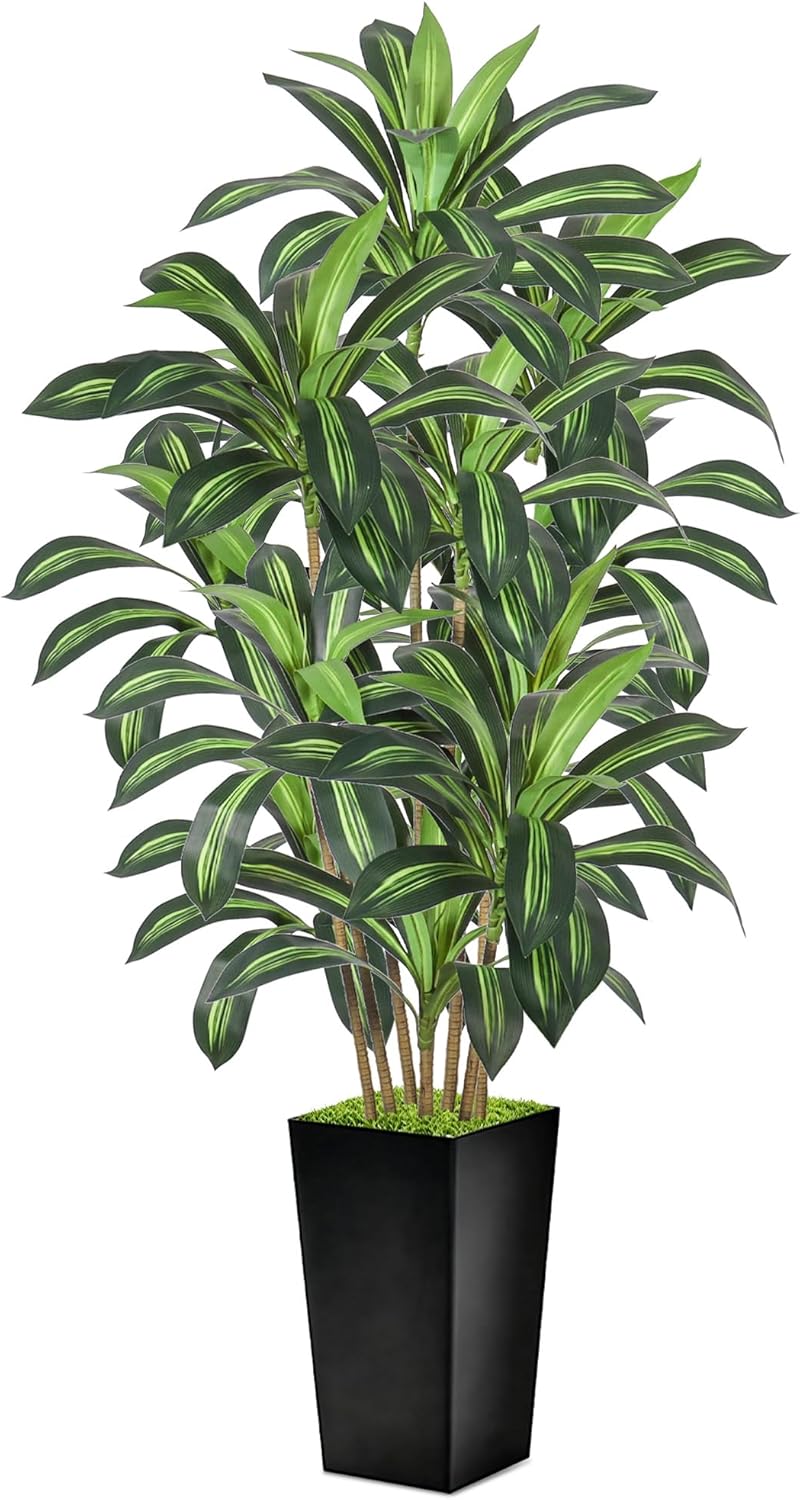7 Trunks 6FT Dracaena Artificial Tree Indoor Tall Fake Plant with Black Pot Realistic Faux Indoor Floor Plant Decorative Big Fake Tree for Living Room Office Bedroom Home Decor Tall & Dense