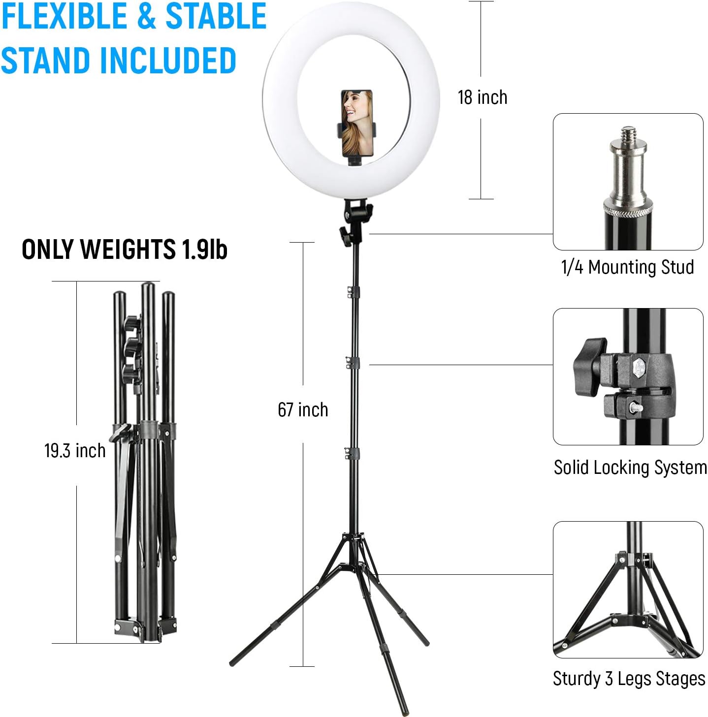 Wееklу Tор Sаlе Ring Light with Stand Phone Holder, 18 Bi-Color Dimmable 2500K-8500K LED Ring Light Makeup Beauty CRI≥95 with LCD Panel 3 Type Plugs DC Adapter for YouTube Video Livestream Selfie Portrait Shooting Exсluѕіvе Dіѕсоunt 50% Prісе Ring Light with Stand Phone Holder, 18 Bi-Color Dimmable 2500K-8500K LED Ring Light Makeup Beauty CRI≥95 with LCD Panel 3 Type Plugs DC Adapter for YouTube Video Livestream Selfie Portrait Shooting