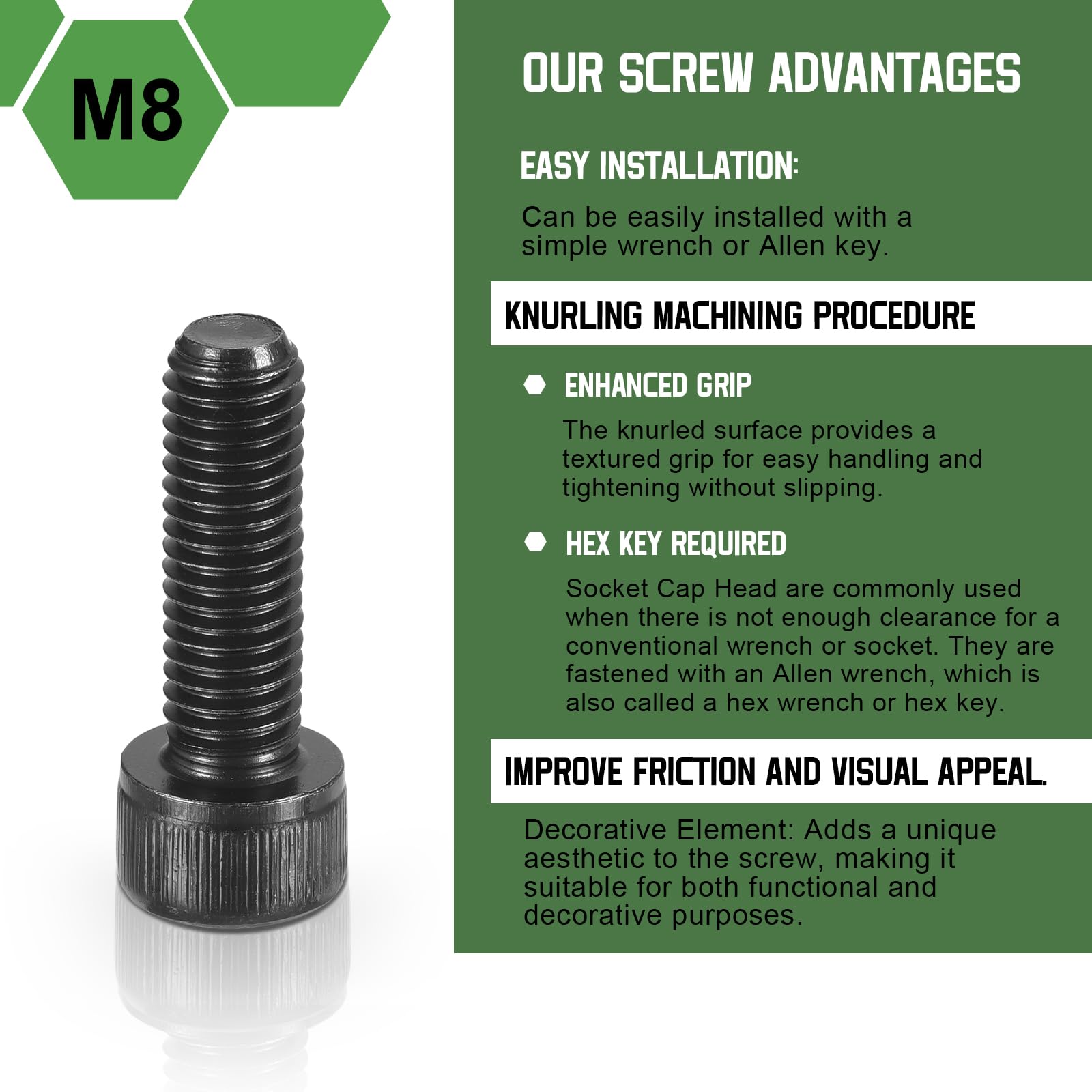 uxcell Hex Socket Bolts (M8-1.25x25), Grade 12.9 Carbon Steel Hex Socket Drive Screws, Black, 40 Pcs, M8-1.25x25mm - Image 3