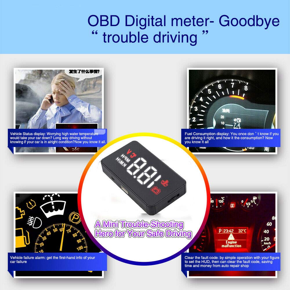 Display per auto HUD, doppia modalità OBD2/GPS, proiettore per parabrezza con velocità, orologio digitale, avviso di velocità eccessiva, misurazione chilometraggio, temperatura dell'acqua