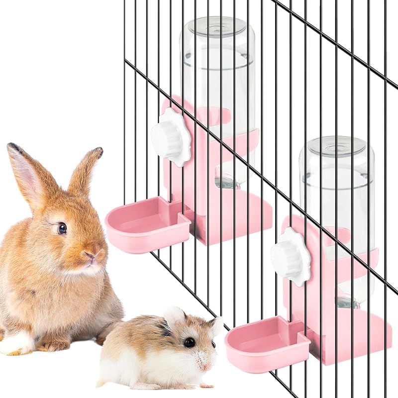 Garrafa de Água Suspensa para Pequenos Animais kathson Antigotejamento Rosa, 17 oz, Pacote com 2
