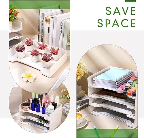 Miniatura 5 de DoubleFill 4 bandejas apilables de plástico rectangular de plástico para escritorio, 13 x 9.5 x 2.6 pulgadas, soporte para papel, bandeja de