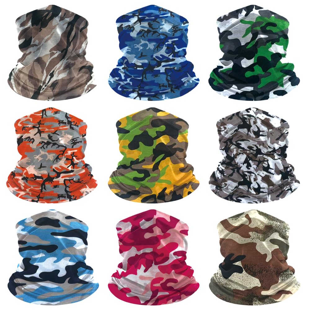 9-Pack Balaclava Face Mask for Men &amp; Women - UV Protection Neck Gaiter, Multi-Use Cycling Mask &amp; Breathable Headband