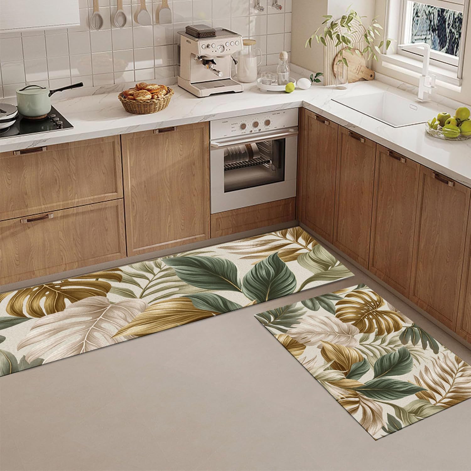 Tapis de coureur pour évier et cuisine moderne lot de 2 tapis imprimé tropical beige