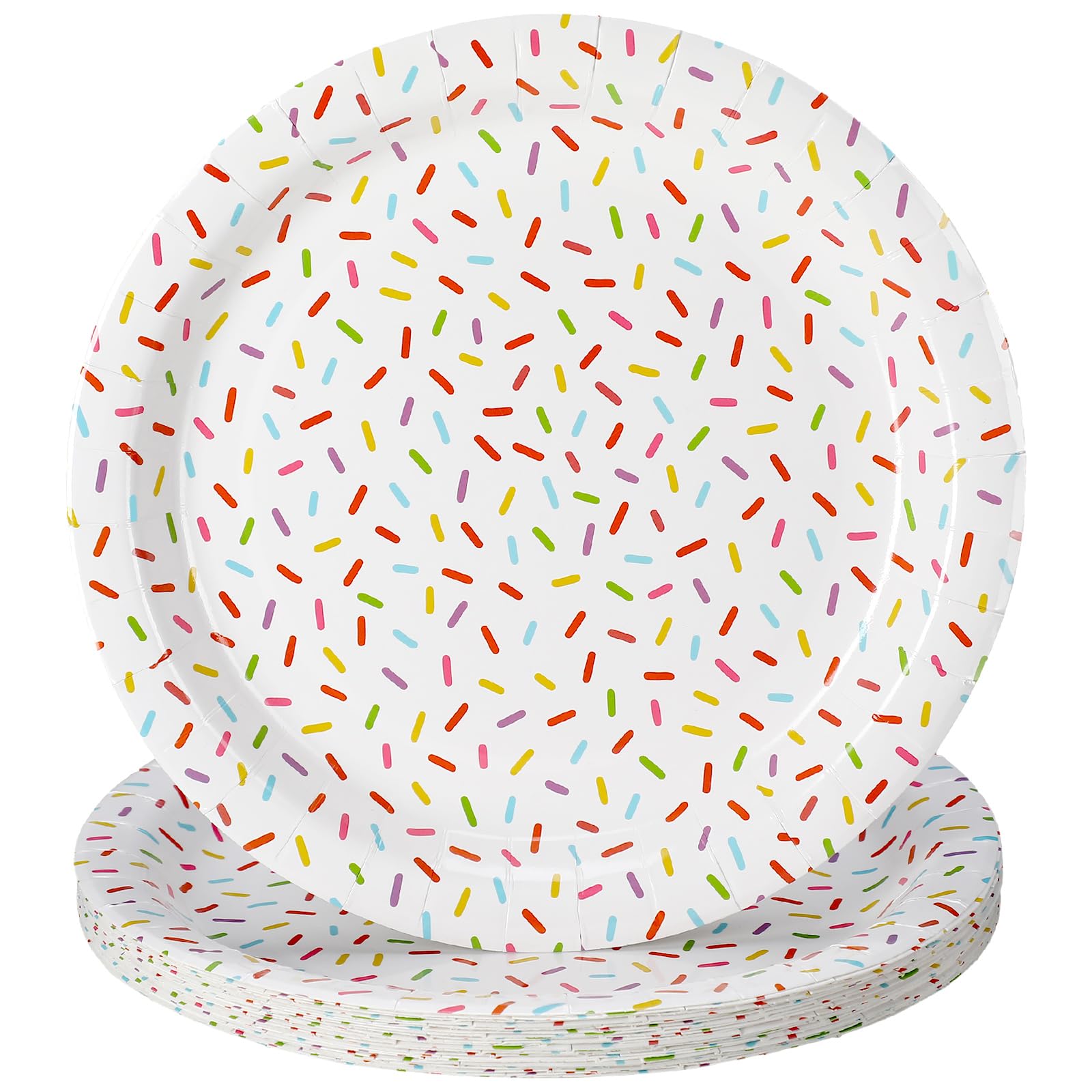 Zhehao 48 Pcs 9 Inch Confetti Sprinkles Dessert Plates Sprinkles Thick Disposable Paper Plates Cute Dessert Dinnerware Decorations for Donut Weddings