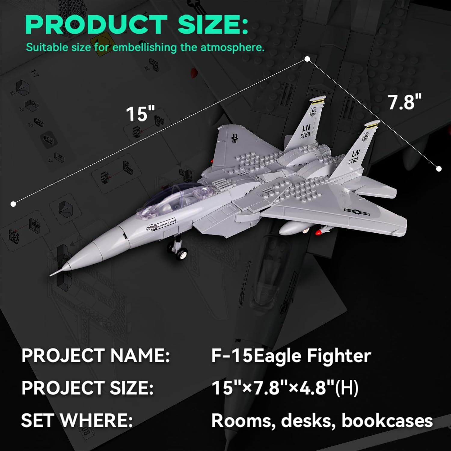 ArtorBricks F-15 Eagle Fighter Airplane Military Building Set - 223 Piece Model Kit for Adults, Collectors & Hobbyists