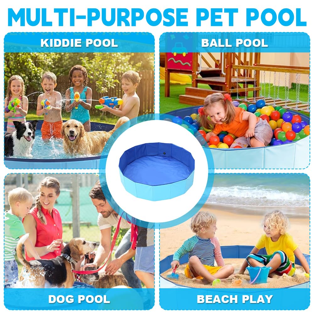Piscina para Perros, 80x20 cm Piscina para Mascotas Perros, Piscina Infantil Plegable de PVC, Portátil Piscina para Gatos, Piscina Mascotas, Piscina Perro Grande para Interiores y Exteriores