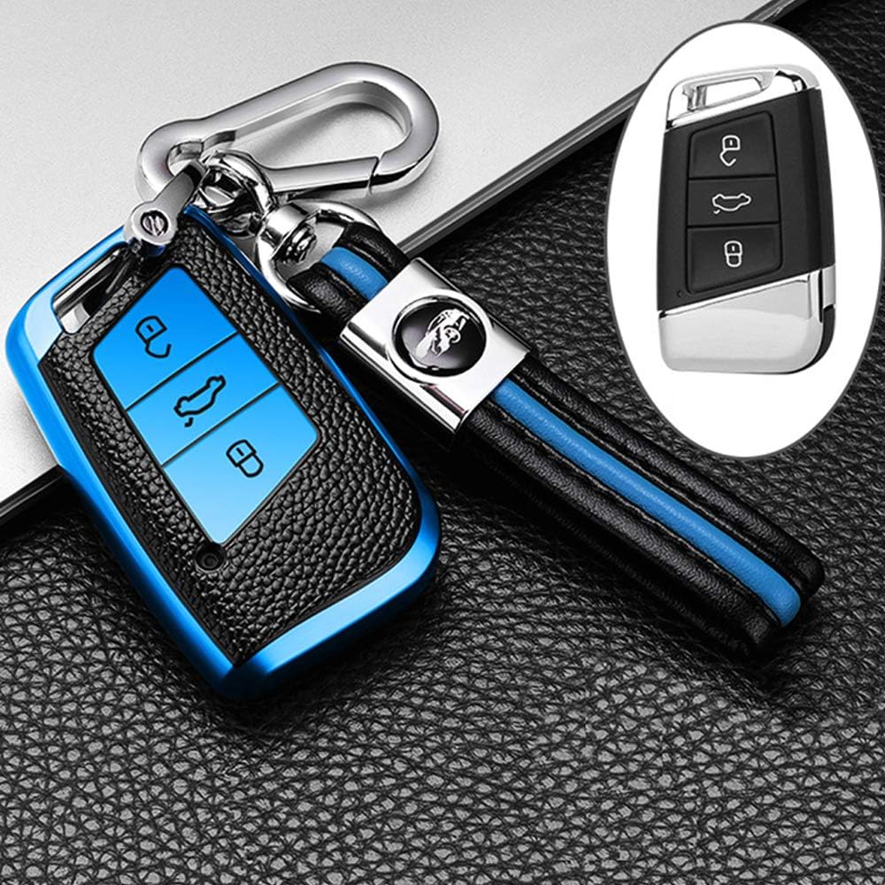 KUNIO Custodia per chiave auto adatta per VW Magotan Passat B8 CC Tiguan MK2 Jetta, adatta per Skoda Superb A7 Kodiaq Keyless, in metallo, A argento blu, Nur keyless Go