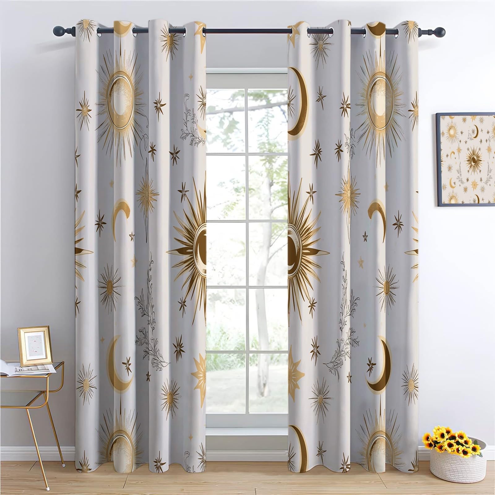 Zasłona zaciemniająca salon wydruki słońce i księżyc zasłony z oczkami nowoczesne izolowane termicznie anty zimno poliester wielokolorowy dla dzieci chłopiec dziewczyna sypialnia dekoracja kuchni 280
