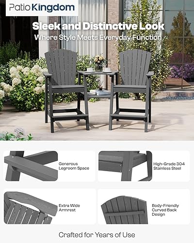 Miniatura 2 de Juego de 2 sillas altas Adirondack de polietileno de alta densidad de altura de barra con bandejas de conexión y agujero para paraguas, taburetes de