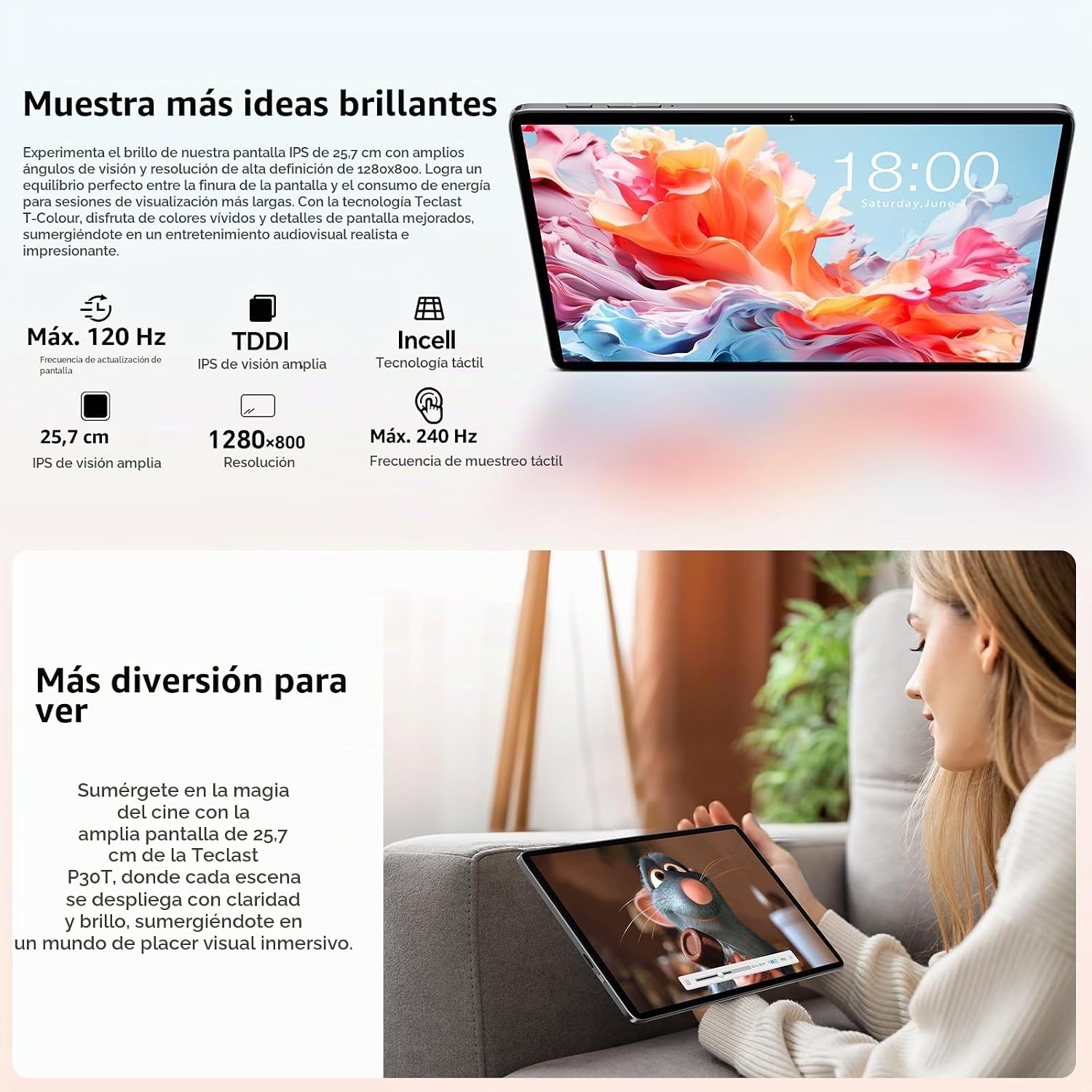 TECLAST P30T Android 16 Tablet 10 Pulgadas, 120Hz, 10 Accesorios, Octa-Core | 2GHz CPU, 16GB RAM+128GB ROM(5TB TF), Widevine L1/GPS/6000mAh, Gemini AI Tableta con Teclado+Lápiz+Funda+Ratón+Auriculares 8