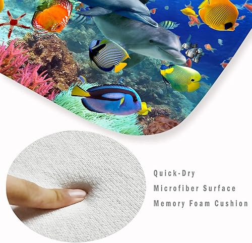 Miniatura 3 de Las bañeras de cocina y baño utilizan tapetes absorbentes antideslizantes, alfombra rectangular 3D de delfín coral de arte moderno (17 x 47