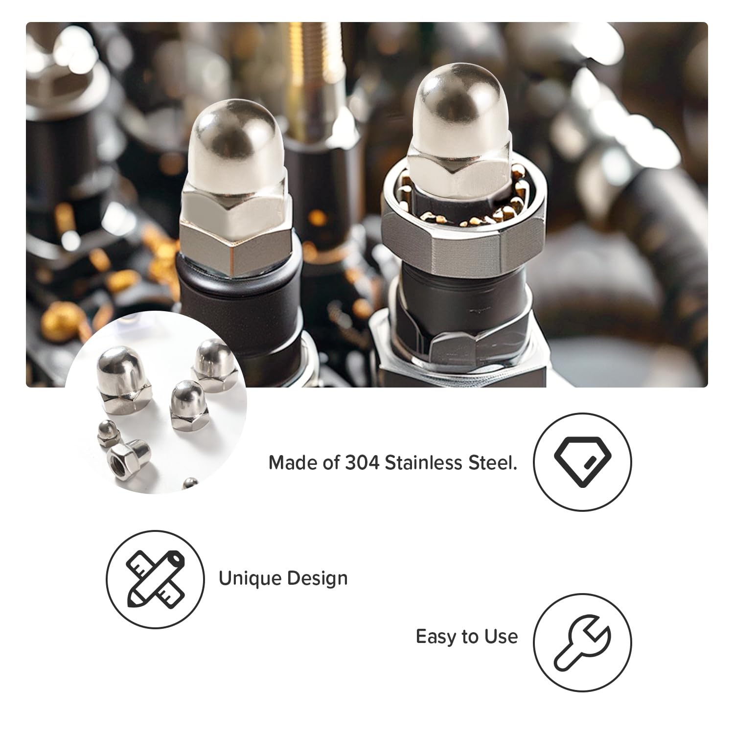 46 Pezzi M3/M4/M5/M6/M8/M10/M12 Dado Cieco a Calotta in Acciaio Inox, Dadi per Cappello, Dadi a Cupola Kit, per Viti, Bulloni