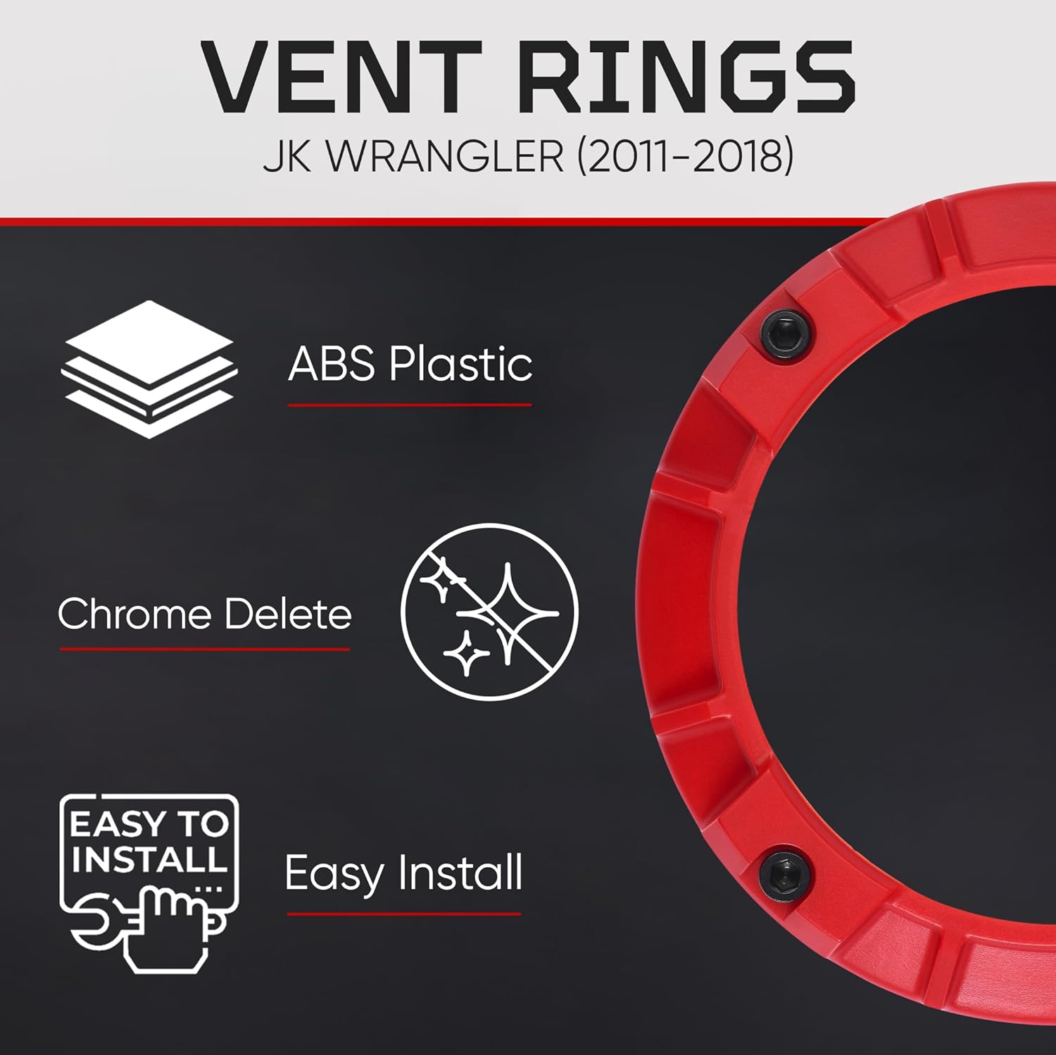 AJT DESIGN Vent Rings (2011-2018 Wrangler JK) - RED