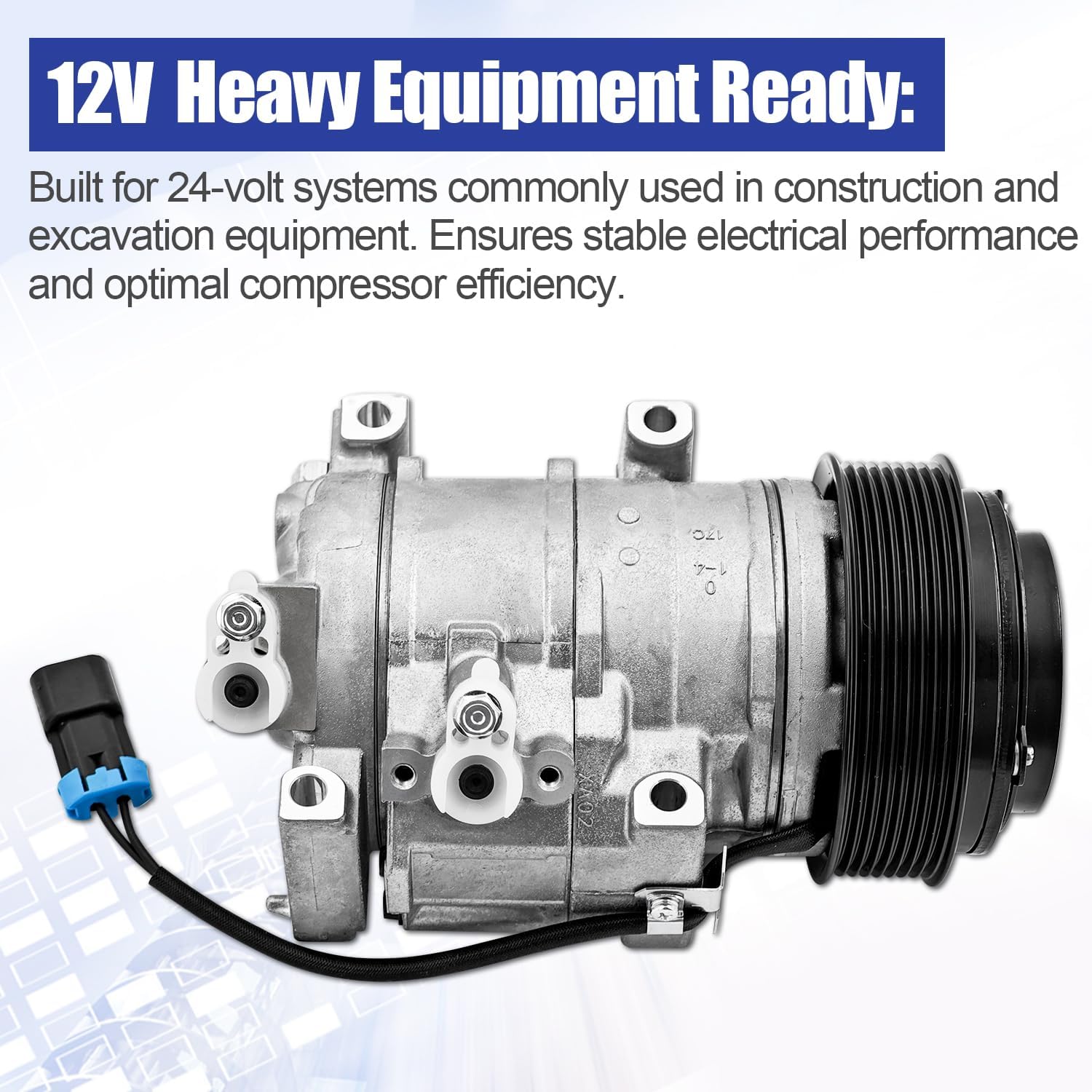 RE284680 AT367640 A/C Compressor 12V Compatible with John Deere E210LC E240LC E300LC E330LC E360LC 550K 650K 700K 750K 850K 444K 524K 544K 624K 644K- Replaces AL232180
