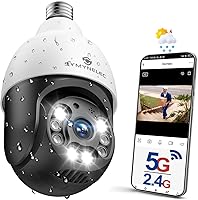 Vista 19 de SYMYNELEC 5GHz/2.4GHz Light Bulb Security Camera Outdoor Waterproof 2.5K, 5G Dual Band WiFi Light Socket Security Camera with AI Human Motion