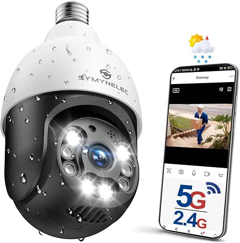 SYMYNELEC 5GHz/2.4GHz Light Bulb Security Camera Outdoor Waterproof 2.5K, Dual-Band