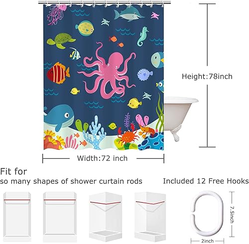 Miniatura 4 de RosieLily Cortinas de ducha para niños, cortina de ducha de tiburón, cortina de ducha para niños y niñas, cortina de ducha para niños y niñas,