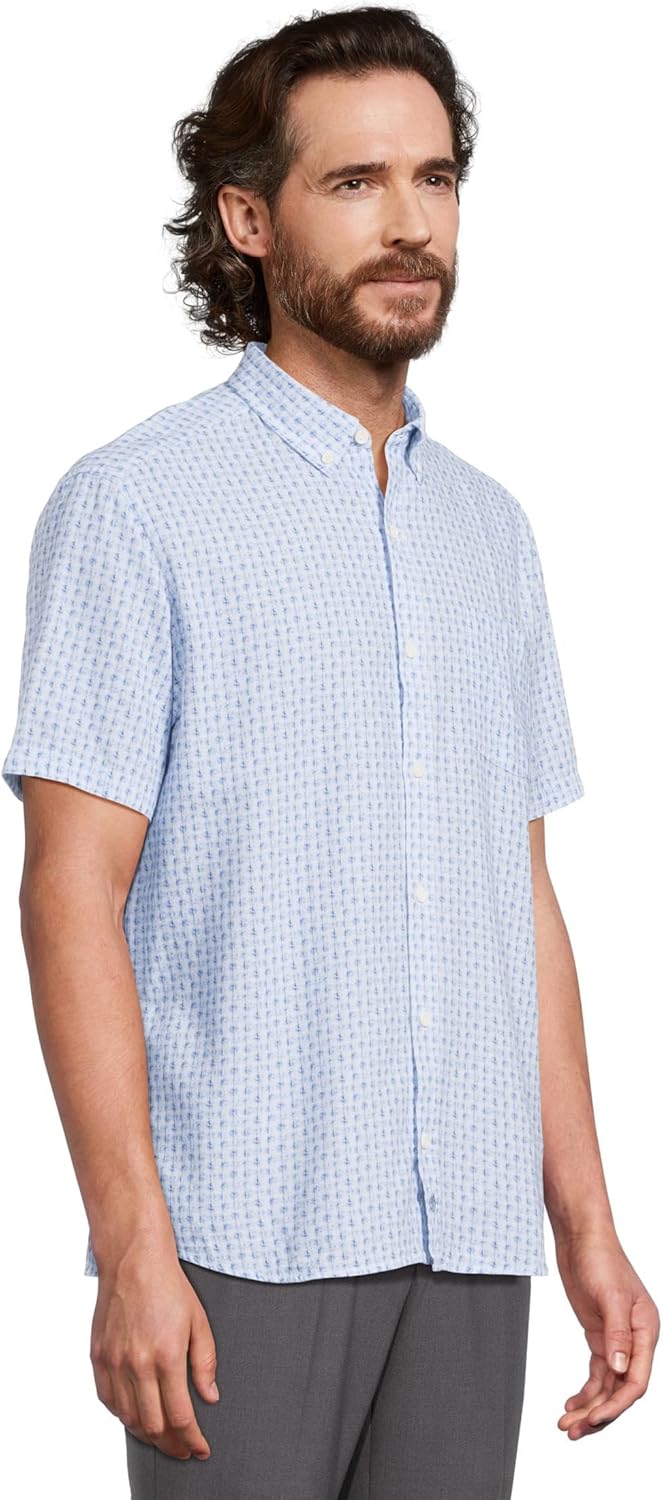 Johnston & Murphy Mens Short Sleeve Illusion Print Linen Shirt - Image 2