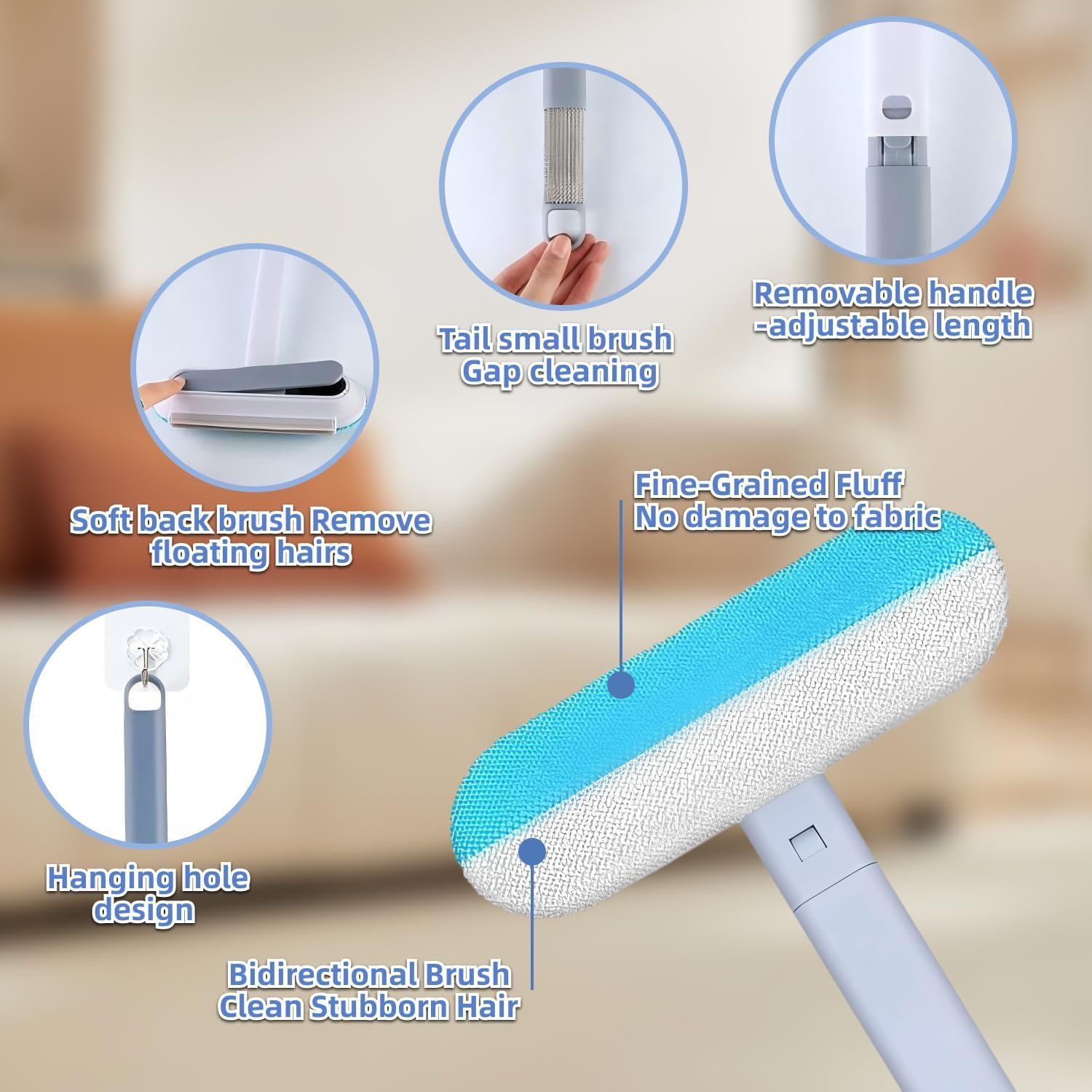4 in 1 Pet Hair Remover - Washable & Reusable Long-Handle Tool, Gentle Removal for Dog/Cat Hair on Couch, Carpet, Furniture - Also Works for Window & Tile Cleaning (17.3inch) image 5