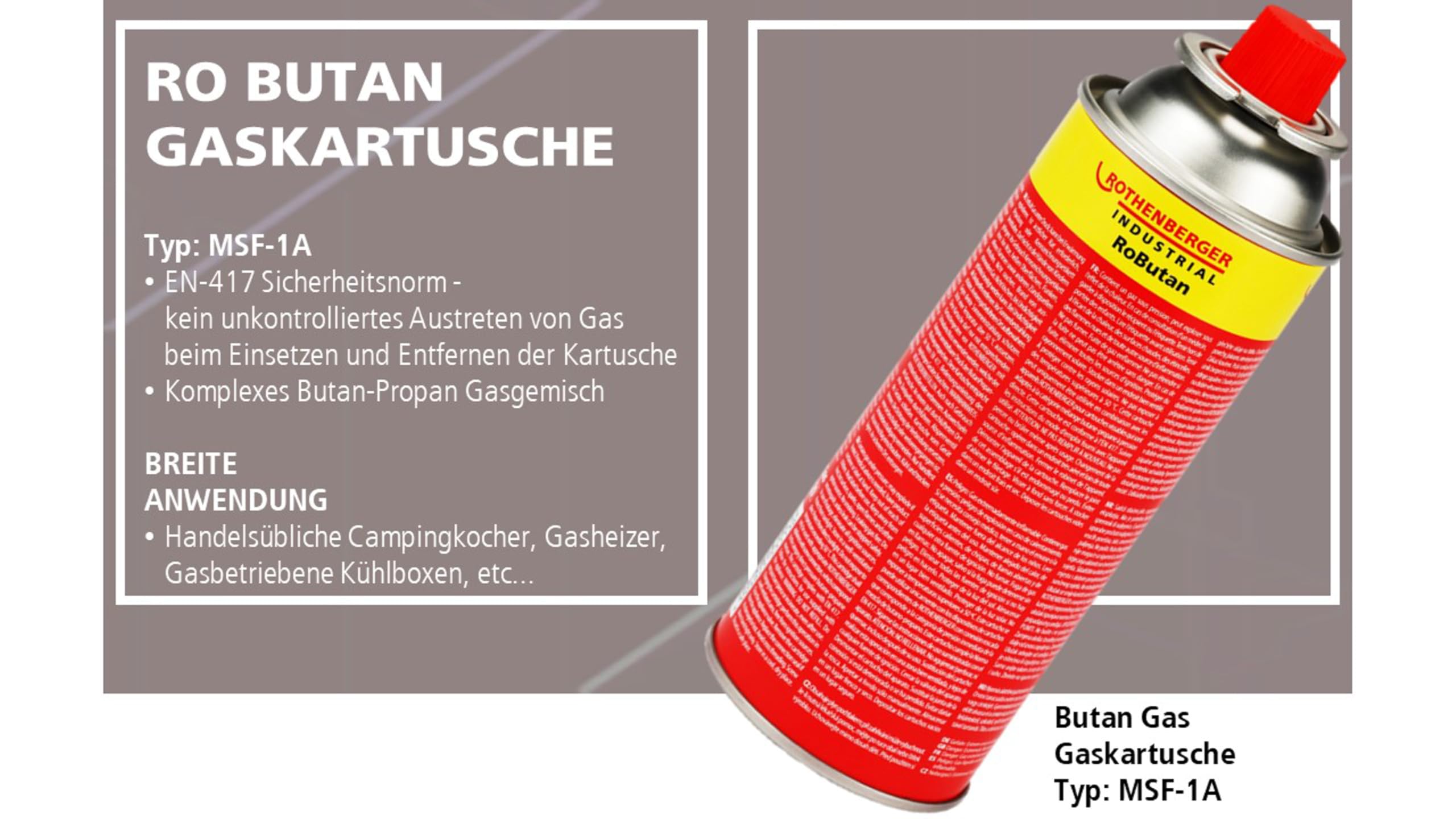 ROTHENBERGER Industrial Gaskartusche RoButan 220 g / 393 ml, Bajonett-Verschluss, MSF-1A, Ventilkartusche Gas Outdoor Camping Brenner Unkrautvernichter, 4 Stück, 1500003504-4