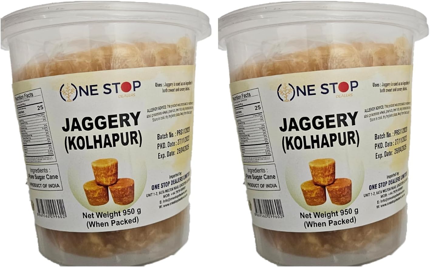 One Stop Dealers Jaggery (Kolhapur) (Bucket) (950 Gram) โ Pure Natural Jaggery โ Used In Sweet And Savoury Dishes โ Made From Sugar Cane (Pack of 2)