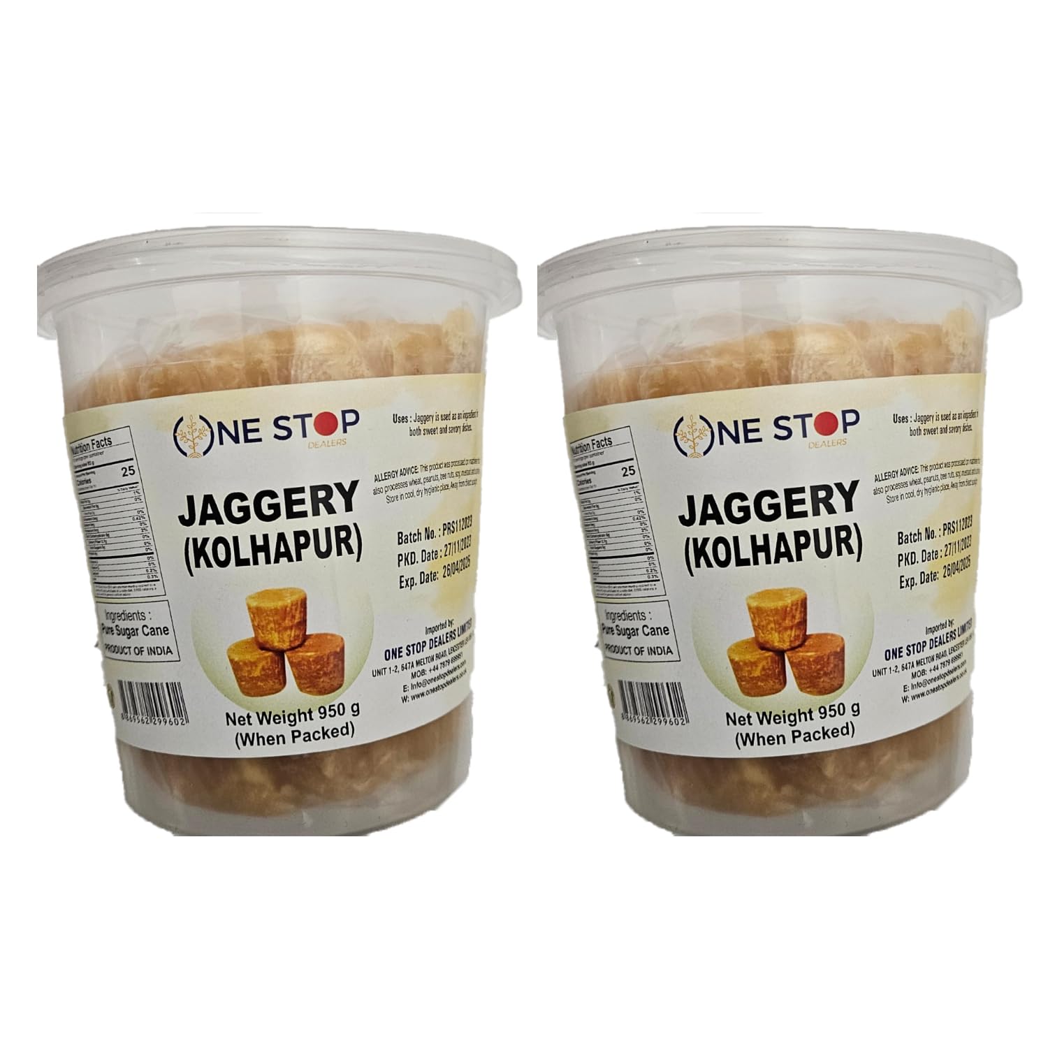 One Stop Dealers Jaggery (Kolhapur) (Bucket) (950 Gram) – Pure Natural Jaggery – Used In Sweet And Savoury Dishes – Made From Sugar Cane (Pack of 2)