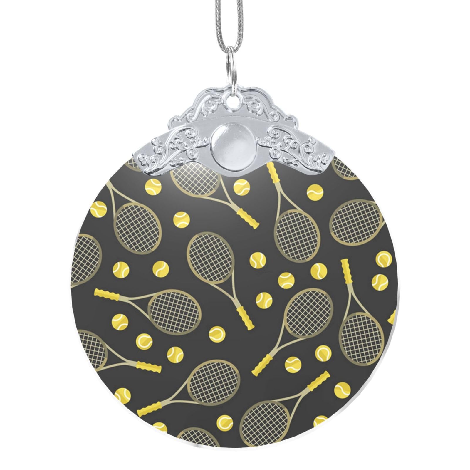 Esnaiuvcd Silver Funny Tennis Racquets And Tennis Balls Print Christmas Ornaments, Christmas Decorations For Tree, Christmas Tree Ornaments, Christmas Keepsake Gifts,Stained Glass Ornament