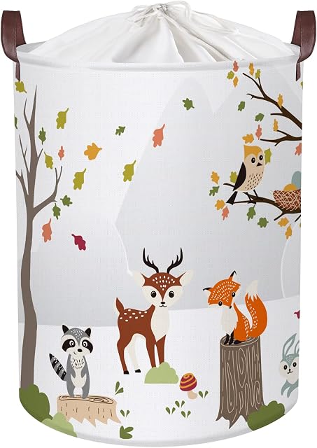 45L Cute Woodland Animals White Children Laundry Basket Waterproof Cartoon Deer Raccoon Fox Toys Clothes Storage Basket