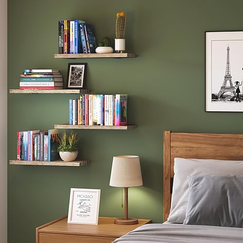 Miniatura 6 de Fixwal Estantes flotantes de pared para decoración de habitación, 4 juegos de estantes flotantes para almacenamiento en la pared, estante de madera
