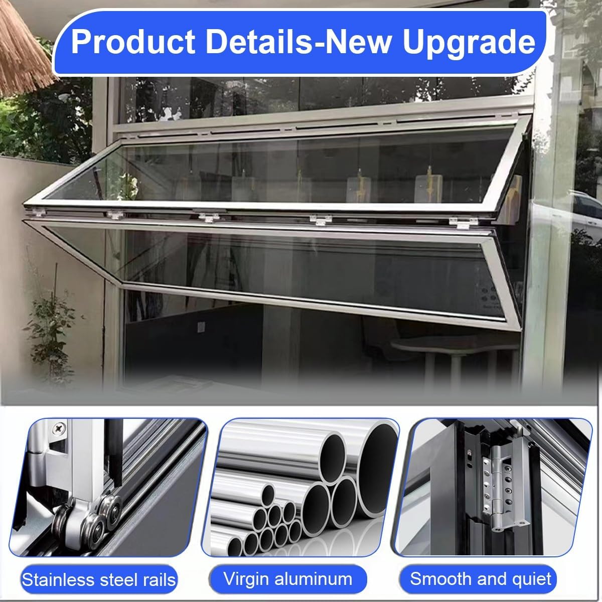 Folding Concession Service Windows, Commercial Sliding Glass Window with Aluminum alloy frame, Can hover at wil, Double Hung Window for Milk Tea Store/Fast Food/Bento Shop, Customizable(WxH 41x24in/10