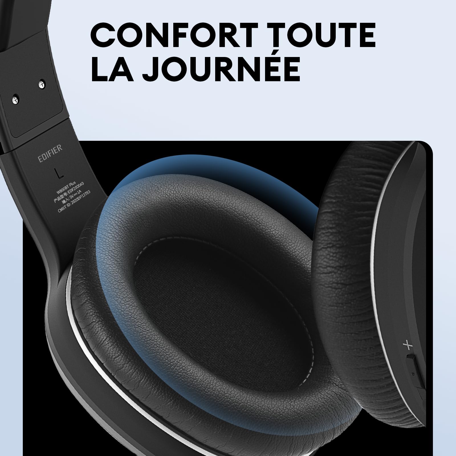 Edifier W800BT Plus Casque Supra-auriculaire sans Fil, Casque Bluetooth, CVC™ 8.0 Call Noise Cancelling, 55H de Lecture, Microphone Intégré, Bouton Physique, Contrôle APP, Noir
