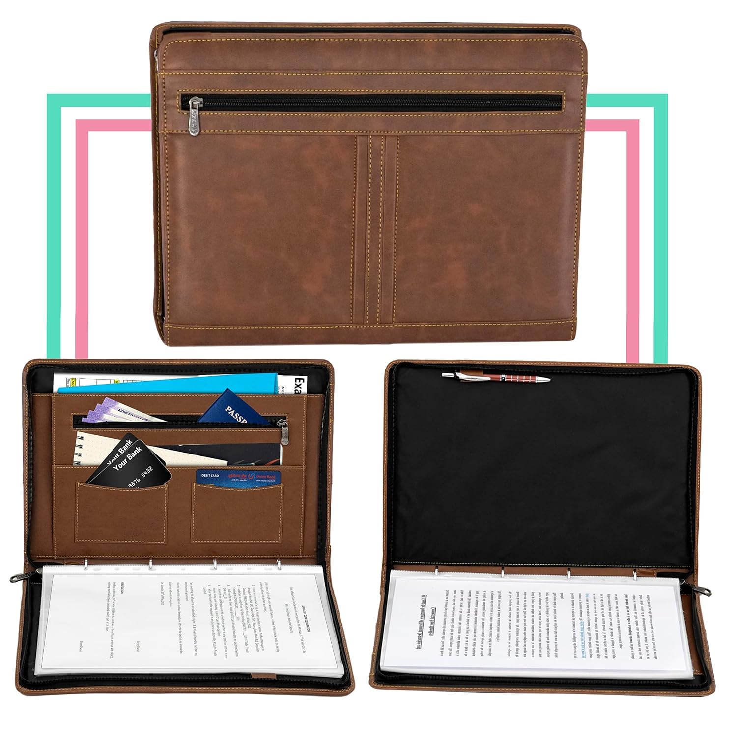 Storite PU Leather Multipurpose 24 File Sleeve A4 Professional Files and Folders, Certificate, Legal Size Documents Holder for Home, Office, School (Brown) 3