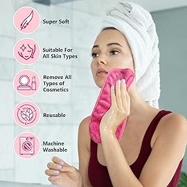 Orighty Makeup Remover Cloths Pack of 4, Reusable Microfiber Facial Cleansing Cloths, Remove Instantly Dirt, Makeup&Waterproof Mascara with Just Water, 15.5 x 7.5 in, Blue/Purple/Black/Pink